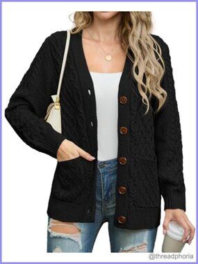 Cable Knit Chunky Cardigan Sweater with Pockets